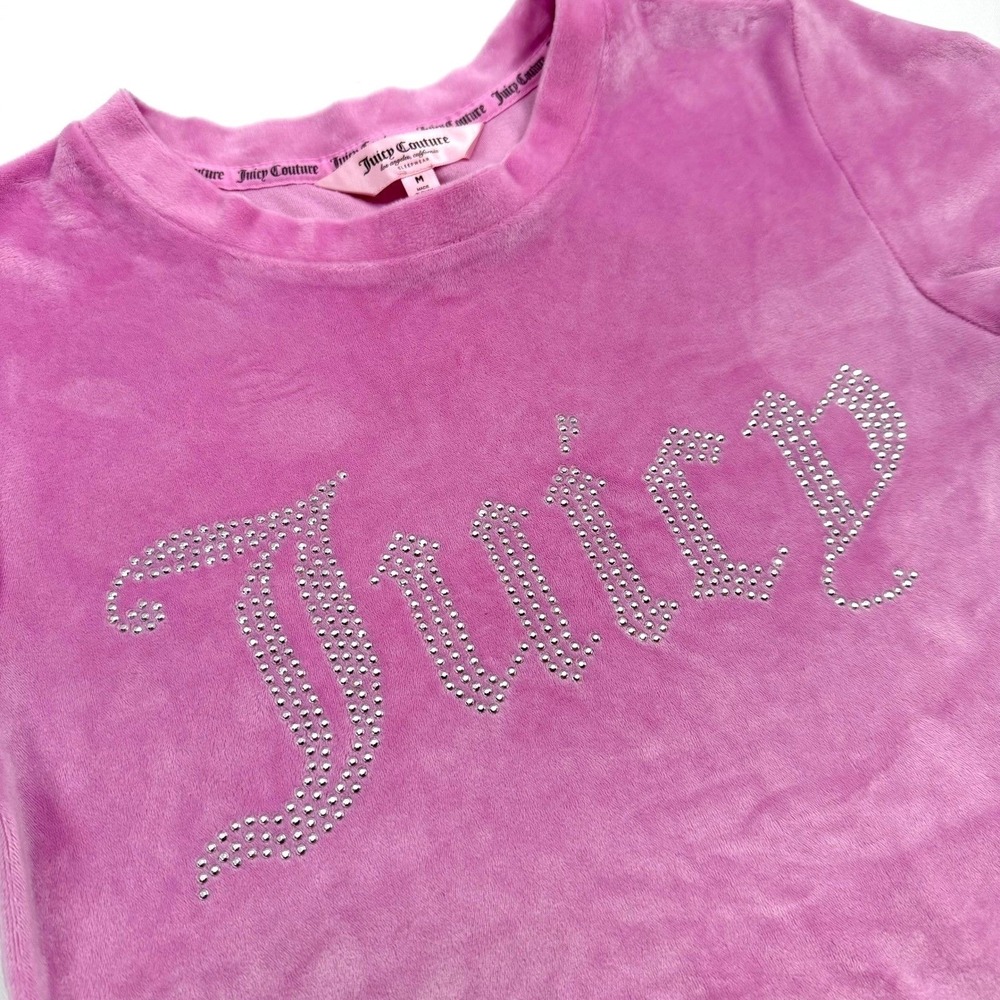 Y2K Juicy Couture Velour Sleepwear Women M Pink Rhinestone Logo T-Shirt